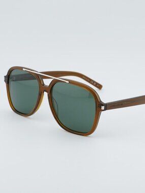 Saint Laurent SL545 004 Sunglasses Brown Aviator Frame, Green Lenses